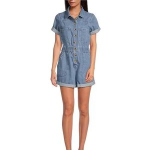 Gianni Bini Tori Denim Short Sleeve Overall Flight Suit size XS